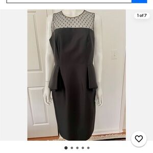 Carmen Marc Valvo Black Midi Dress with Sheer Polka Dot Detail